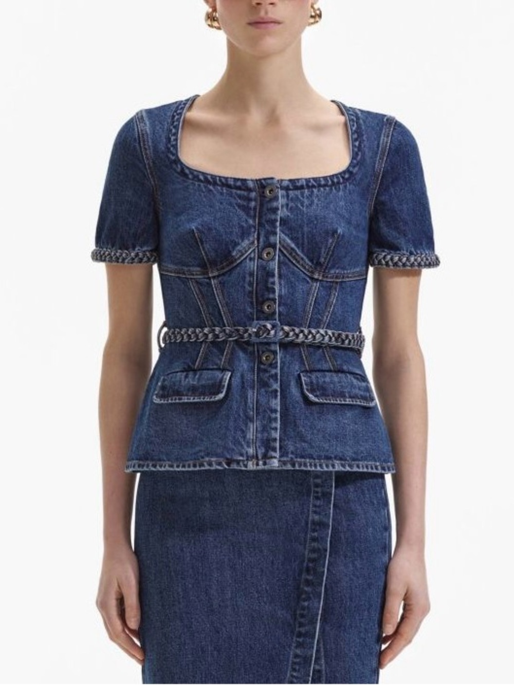 Dark Blue Denim Button-Front Top - Vita Grace